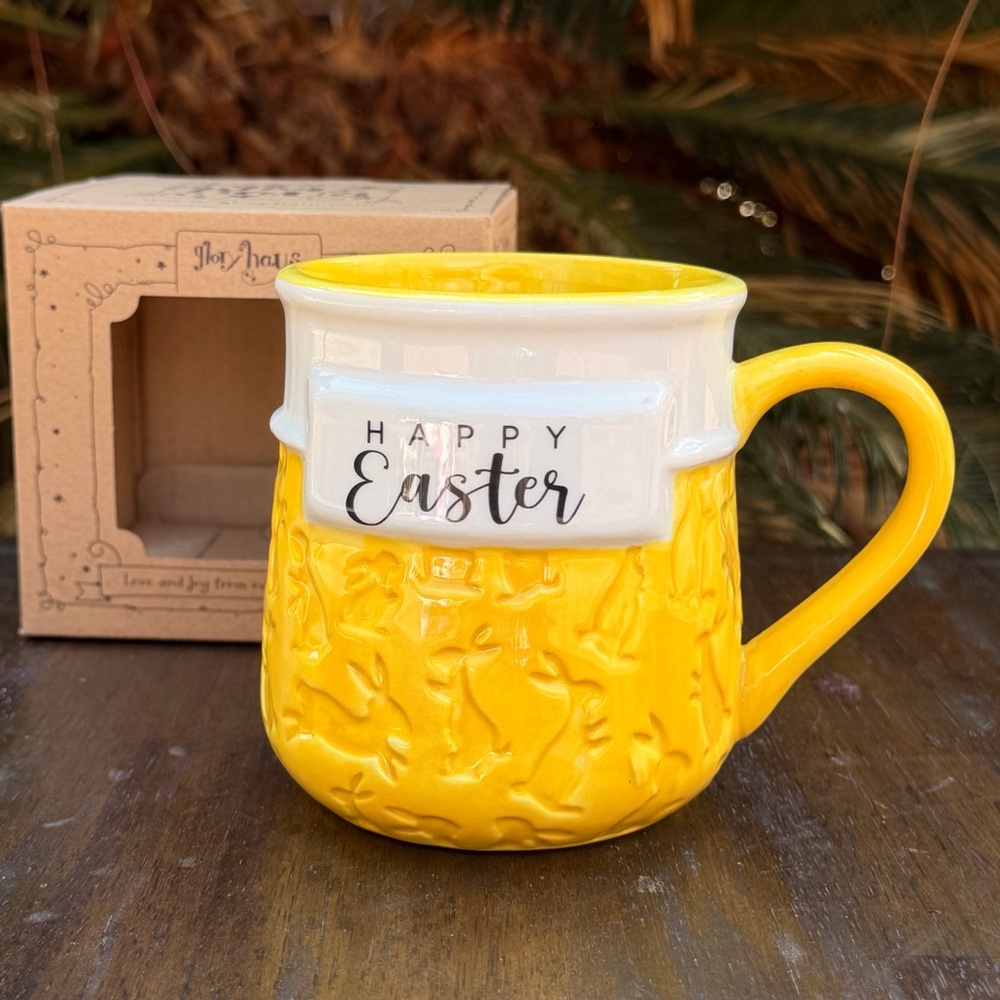 Glory Haus "Happy Easter Yellow Bunny Mug" embossed bunny NIB